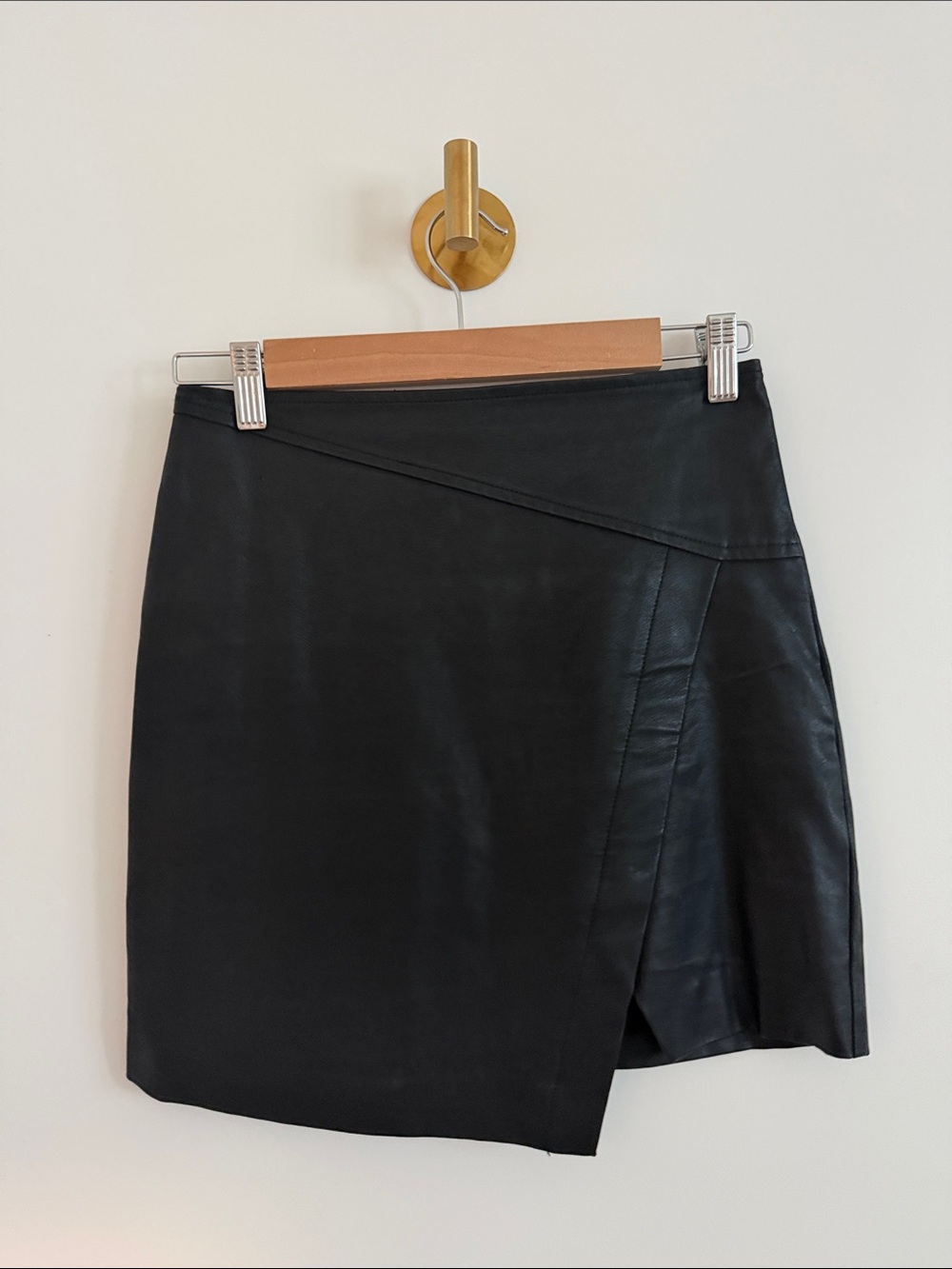 Blush Black Faux Leather Mini Skirt with Asymmetric Overlay